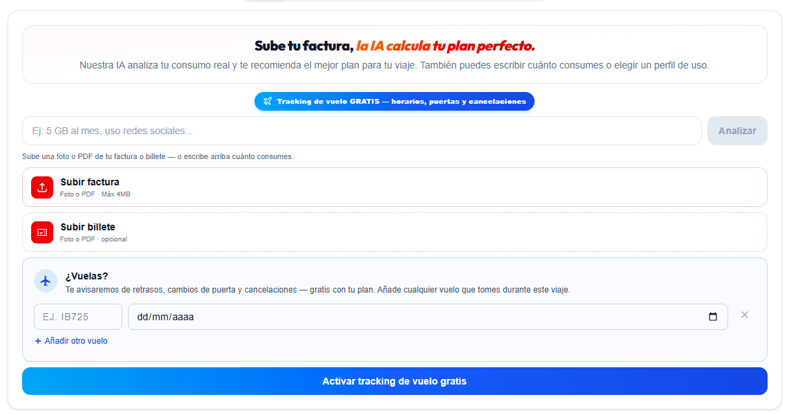Plan calculator on pricing: describe your usage or upload your bill